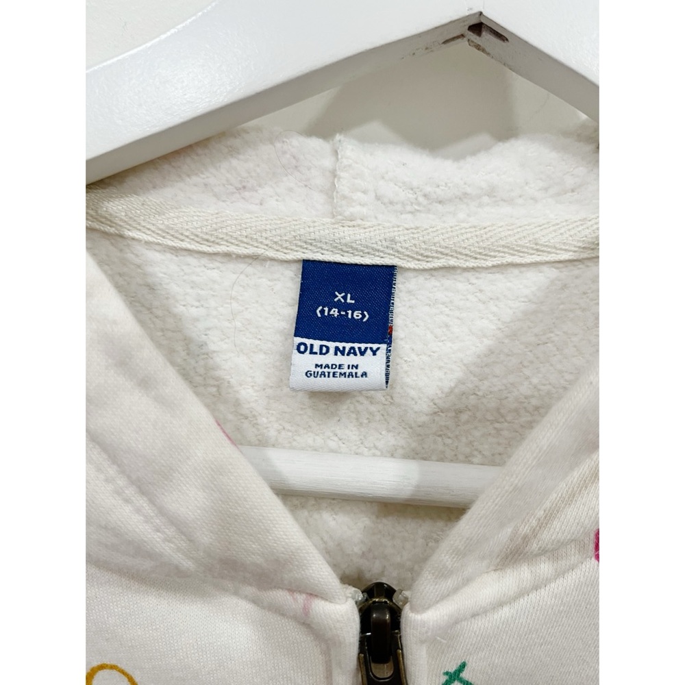 Old Navy Girls Heart Print Fleece Lined Zip Hoodie Jacket XL 14-16 White - Picture 5 of 9